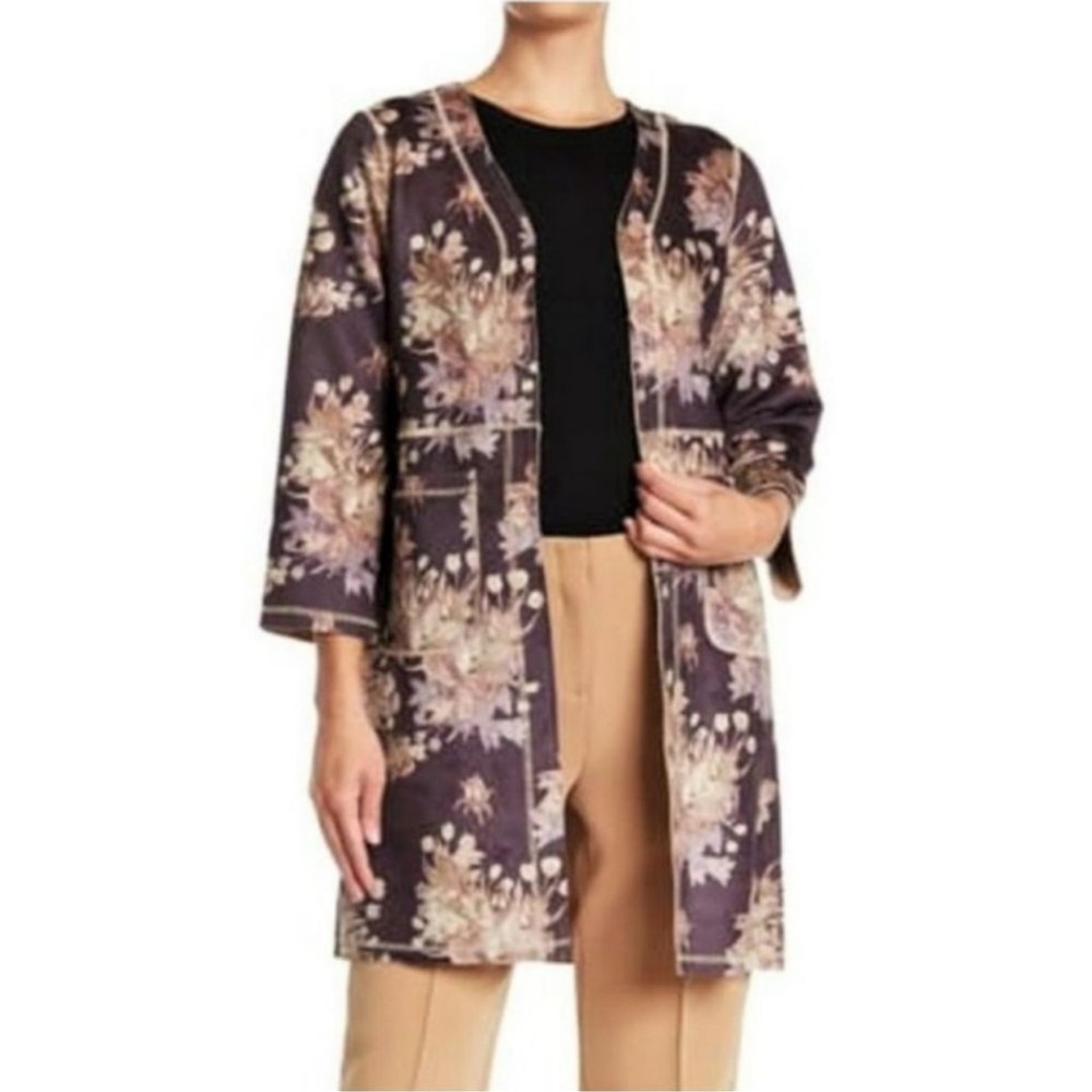 New Chelsea & Theodore Faux Leather Floral Print Open Front Jacket Size 2X